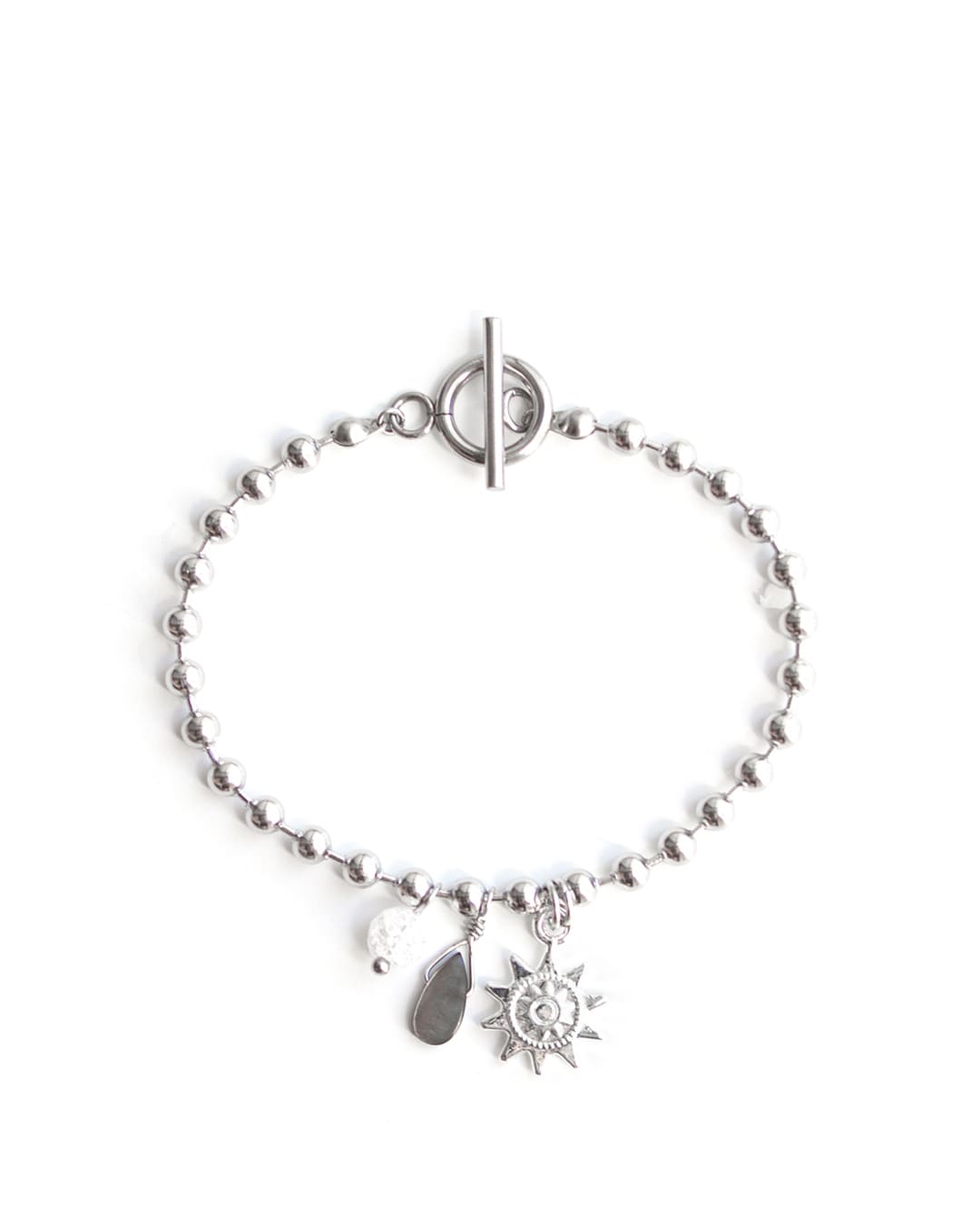 Silver Charm Bracelet with Sun Medallion and Mother of Pearl