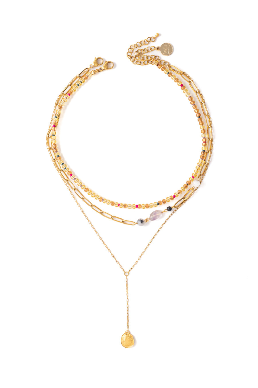 Gold Layered Necklace with Glass Beads