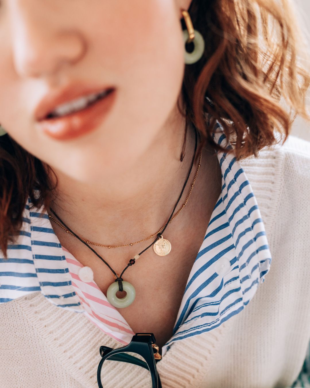 Gold Layered Necklace with Glass Beads