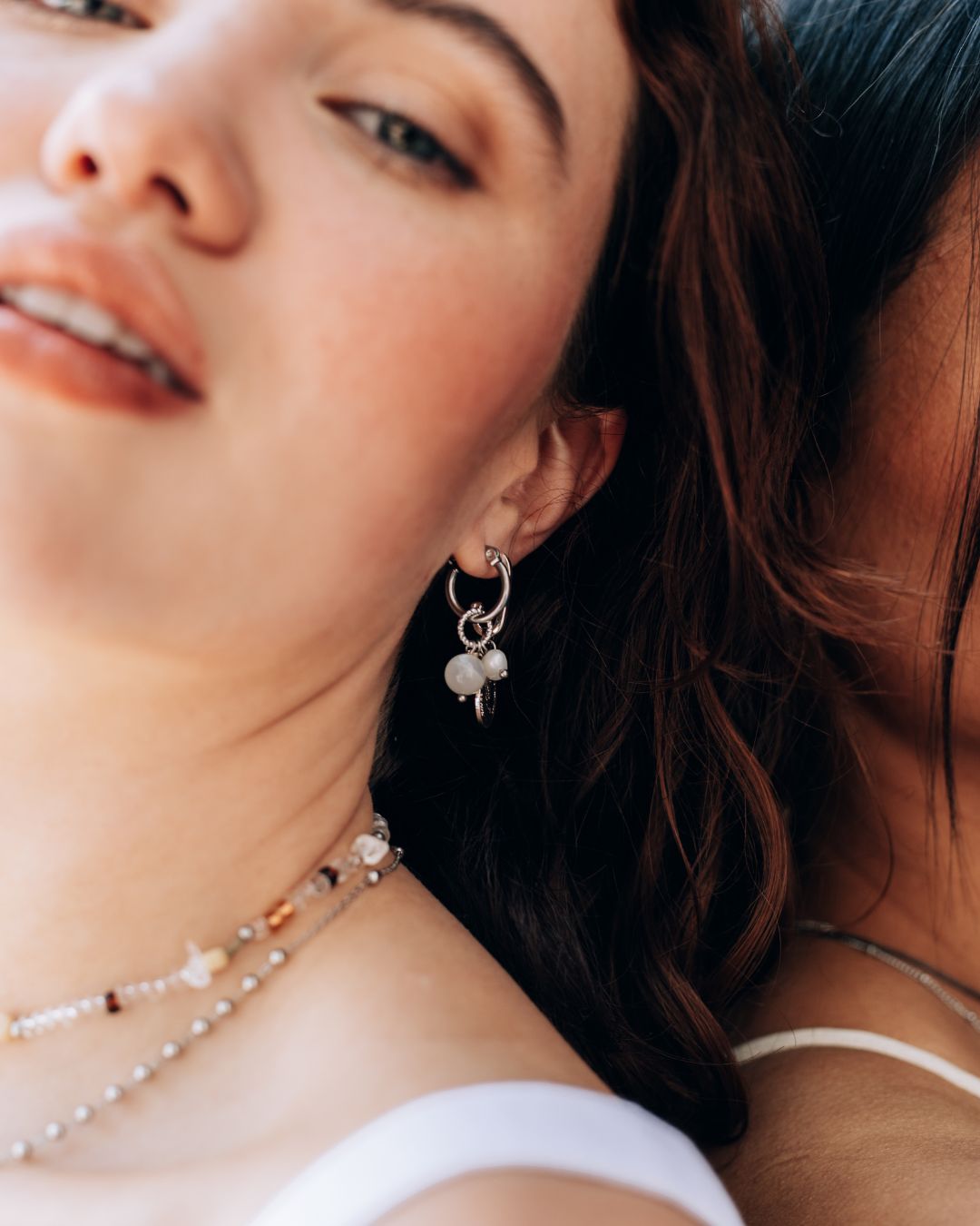 Silver Hoop Earrings with Moonstone