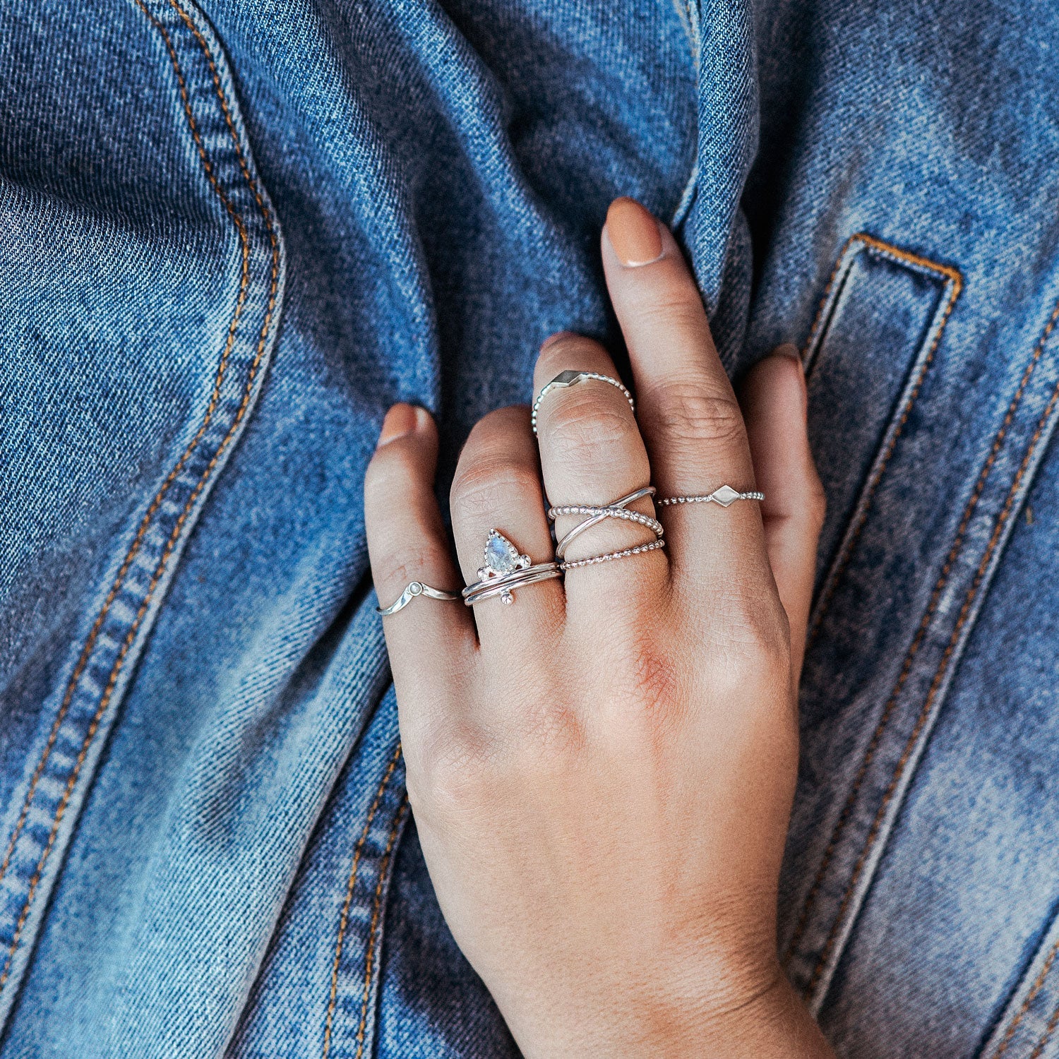 Silver X Ring with Smooth and Beaded Bands