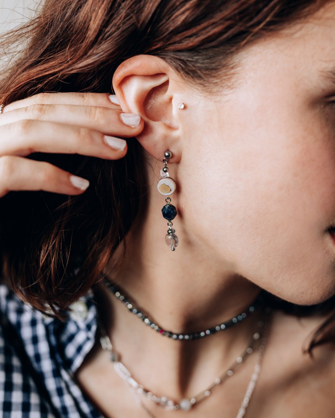 Gold Stud Earrings with Sodalite