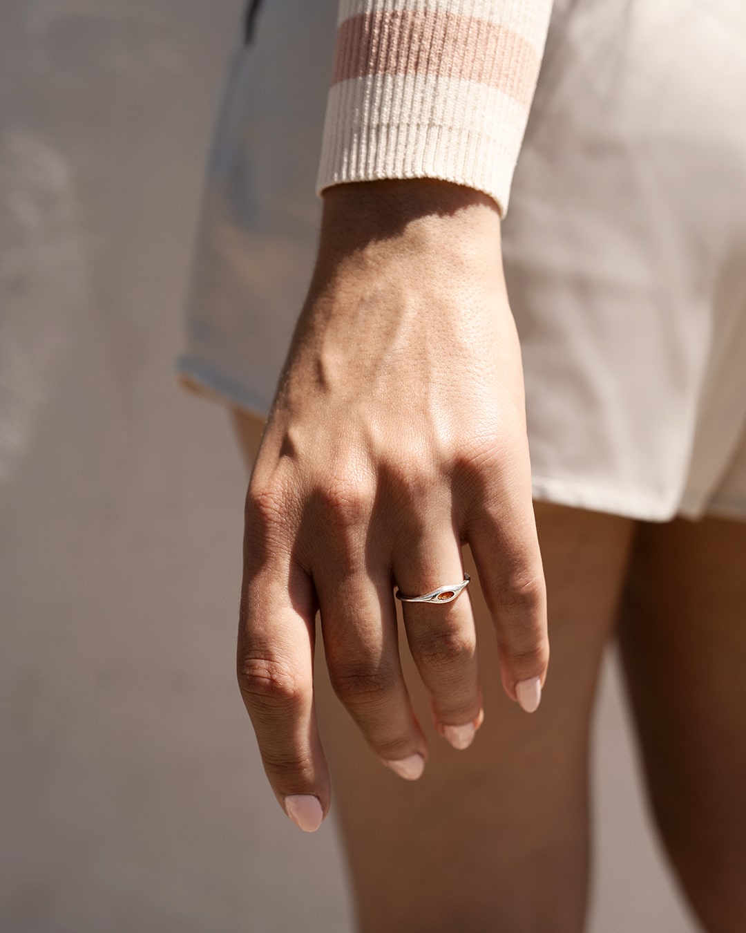 Silver Signet Ring with Oval Sunstone