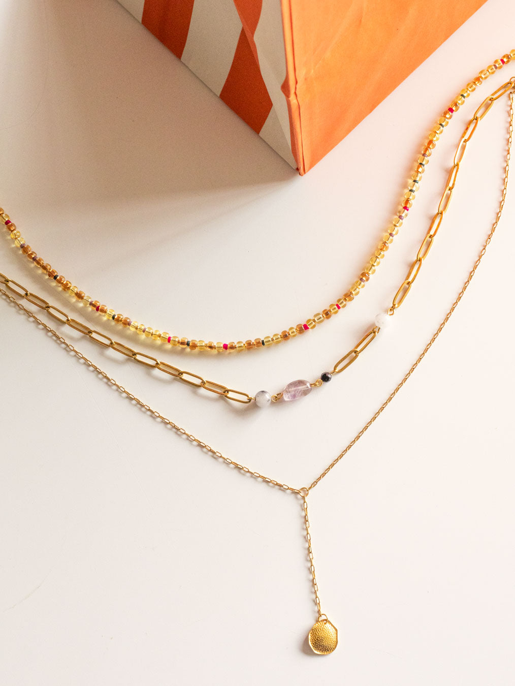 Gold Layered Necklace with Glass Beads