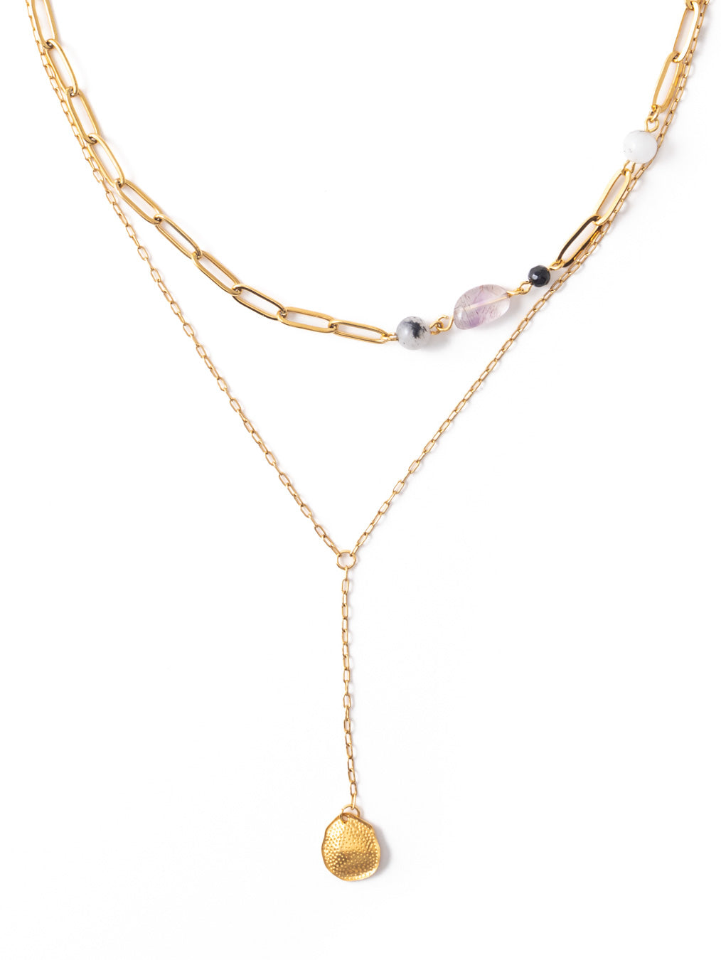 Gold Layered Necklace with Glass Beads